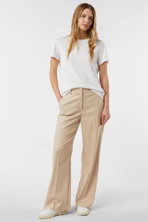 wide leg regular waist broek beige