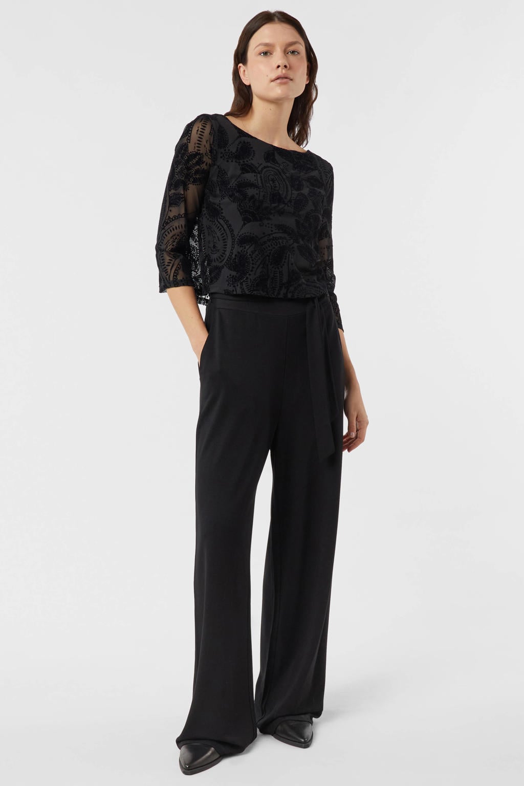 comma jumpsuit met paisley print zwart straight