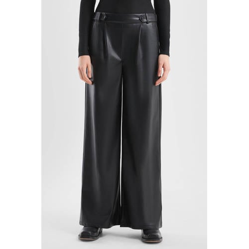 QS imitatieleren Wide leg regular waist broek zwart afbeelding