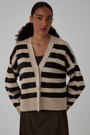 gestreepte gebreid vest beige