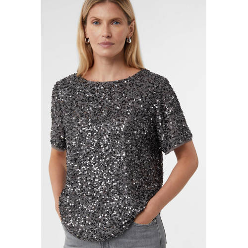 comma glitter top zilver met pailletten afbeelding