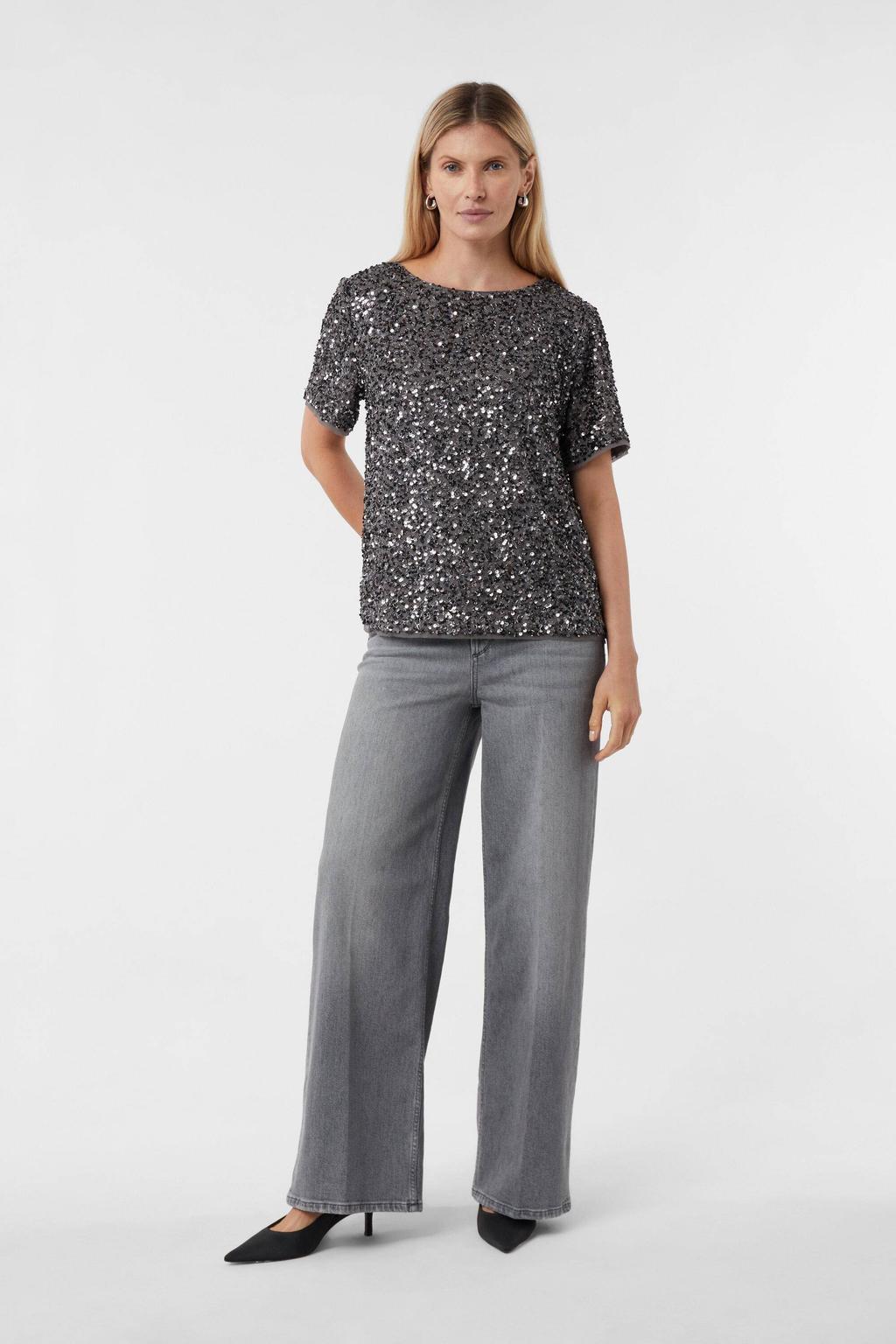comma glitter top zilver met pailletten | wehkamp