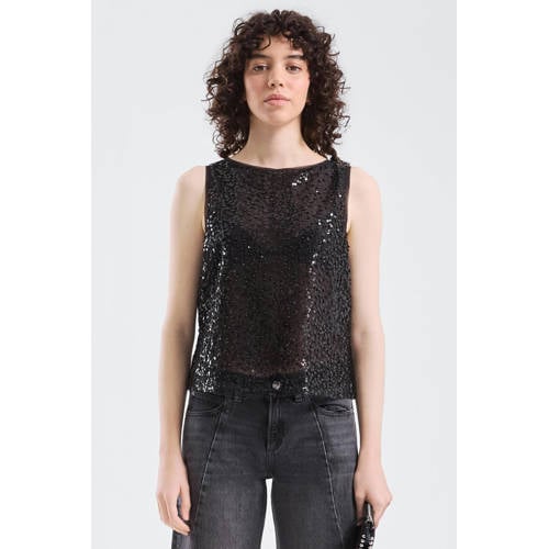 QS top zwart met pailletten afbeelding