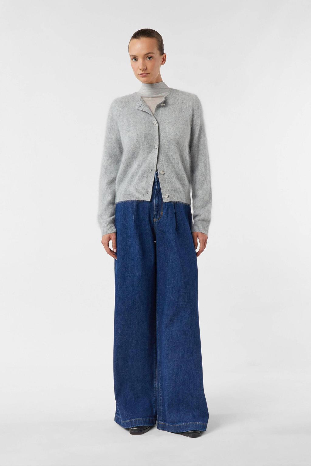 Blauwe dames comma casual identity high waist wide leg jeans met rits- en knoopsluiting en effen