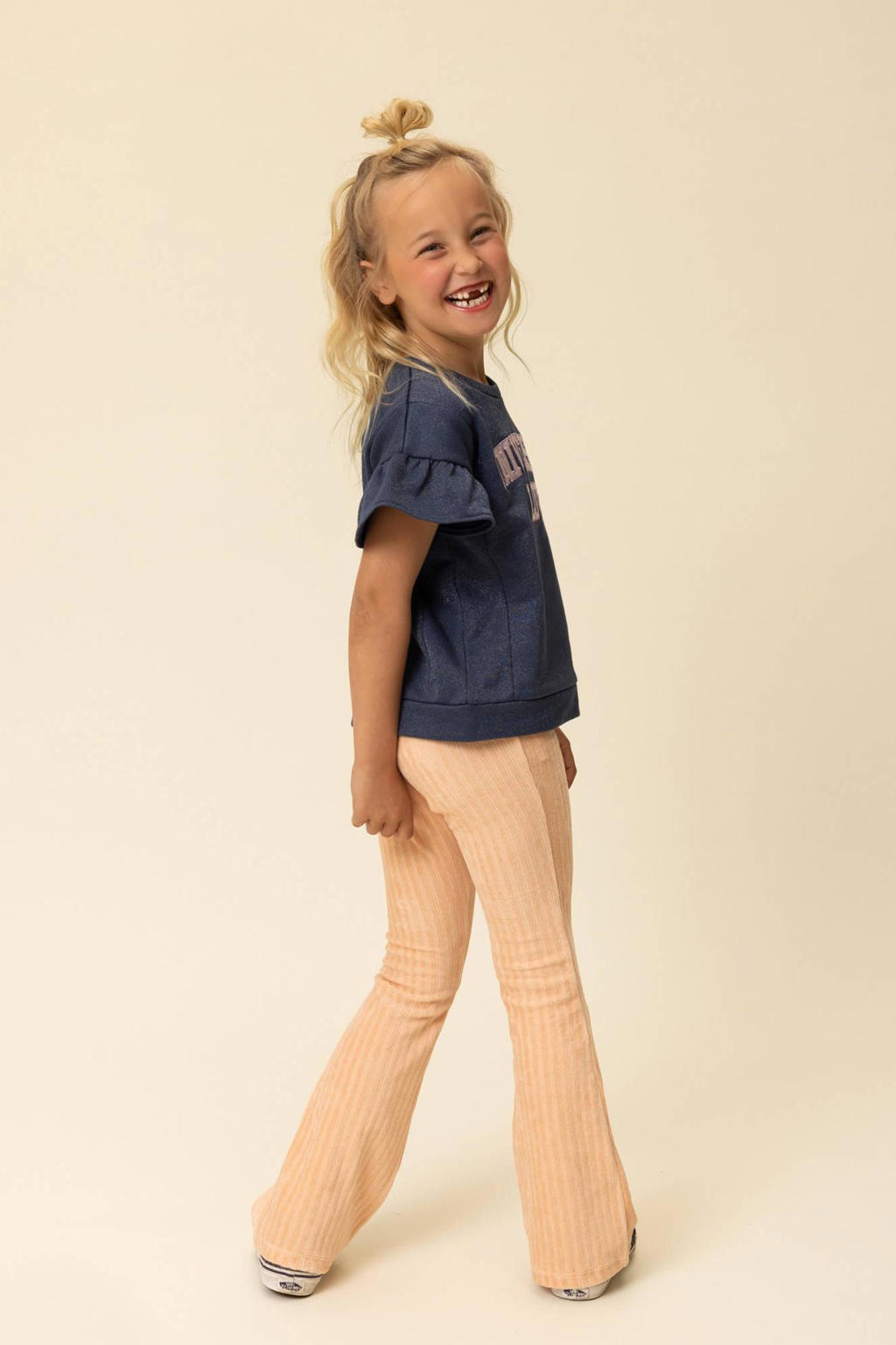 Oranje meisjes LOOXS little corduroy flared broek met regular waist, elastische tailleband en effen