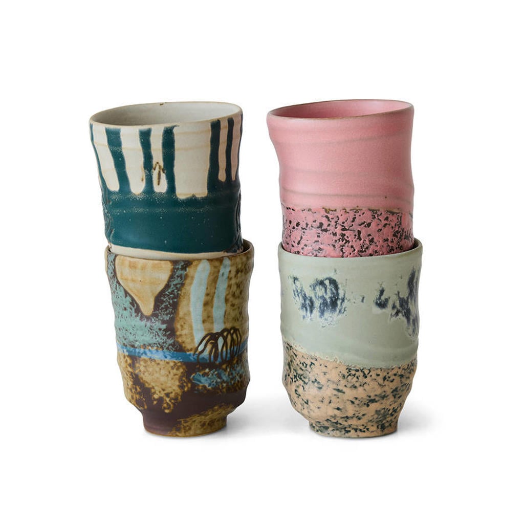 HKLIVING Artist ceramics mok (Ø7,2 cm) (set van 4)