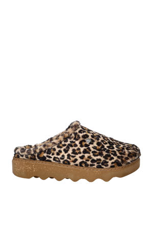pantoffels met panterprint beige/zwart