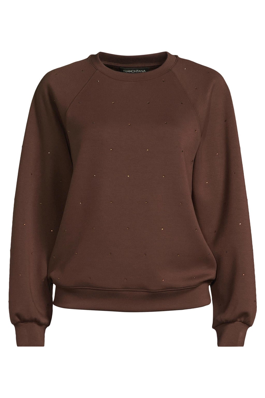 Donkerblauwe dames Tramontana sweater van viscose met effen, lange mouwen, ronde hals en geribde boorden