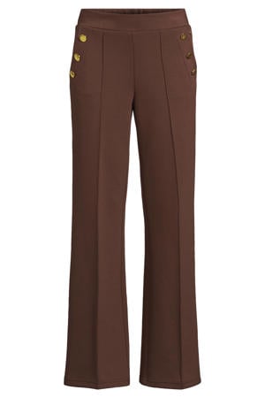 wide leg regular waist casual broek donkerbruin