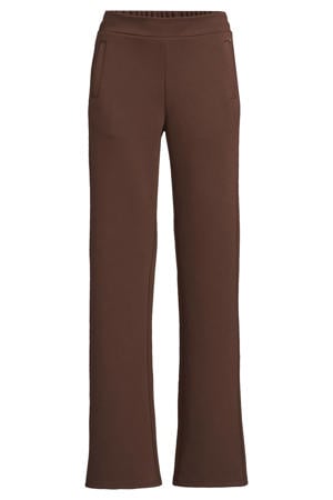 wide leg regular waist casual broek donkerbruin
