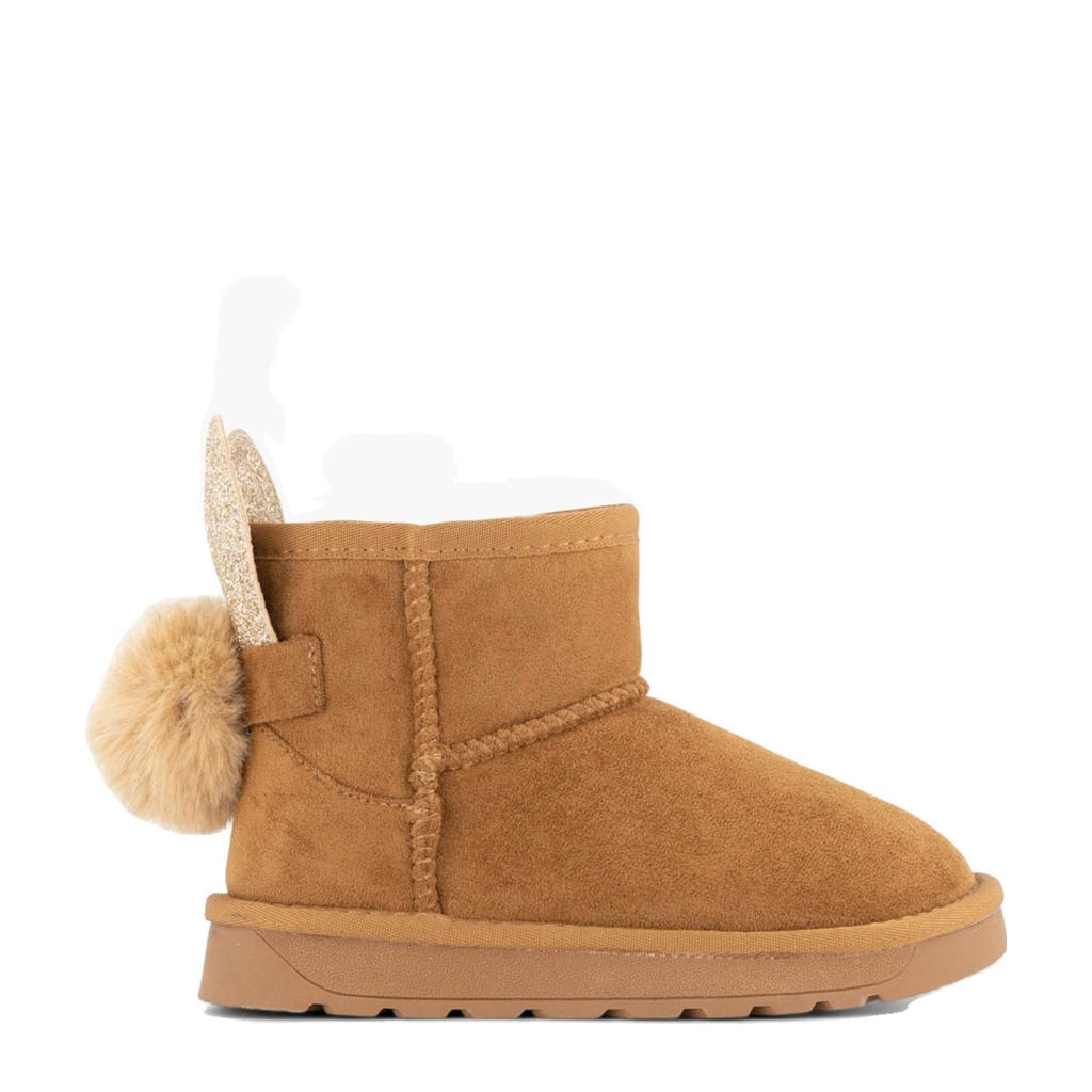 Cognackleurige meisjes Graceland gevoerde enkelboots met konijnenoortjes en staartje van bont/synthetisch/fellimitat/textiel