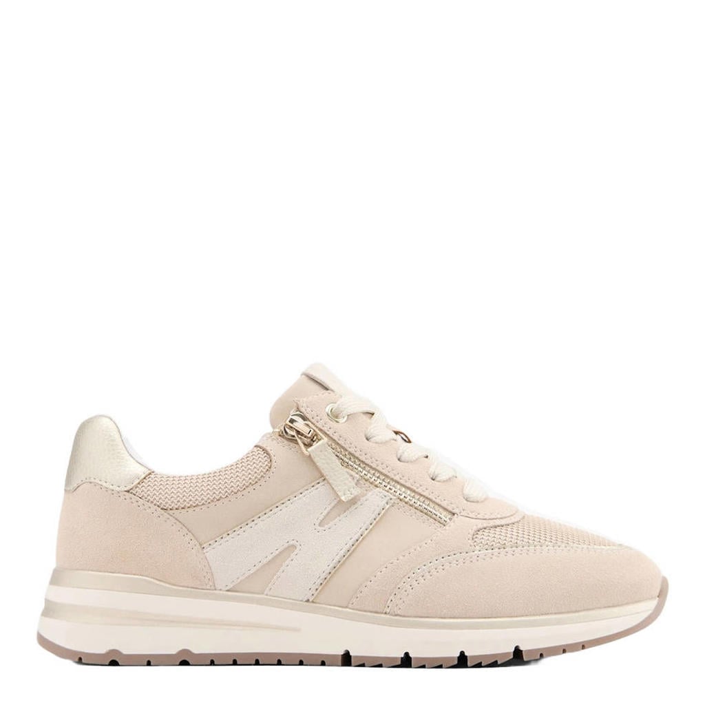 Beige dames Medicus comfort leren sneakers met rits- en vetersluiting