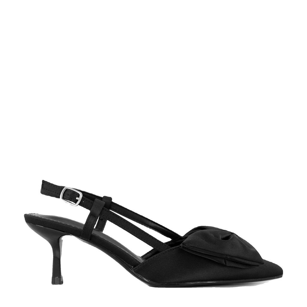Zwarte dames Graceland satijnen slingback pumps met strikje met gesp