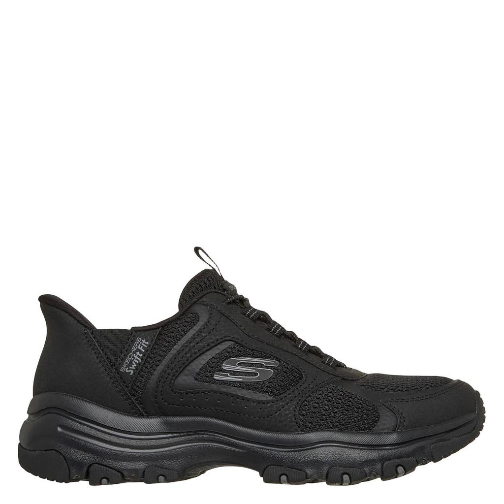 Zwarte dames Skechers sneakers van textiel en imitatieleer met elastische veters