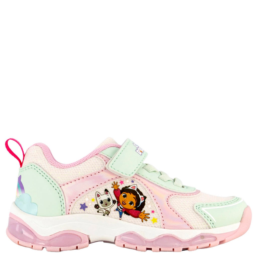 Lichtroze en lichtgroene meisjes Gabby's Dollhouse sneakers - van imitatieleer en textiel met elastische veter- met klittenbandsluiting
