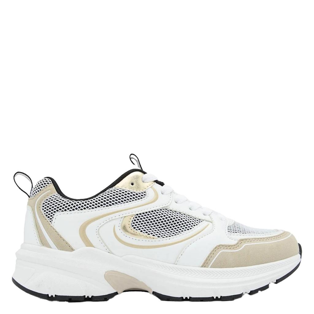 Wit en beige dames Graceland chunky sneakers van imitatieleer en textiel met veters