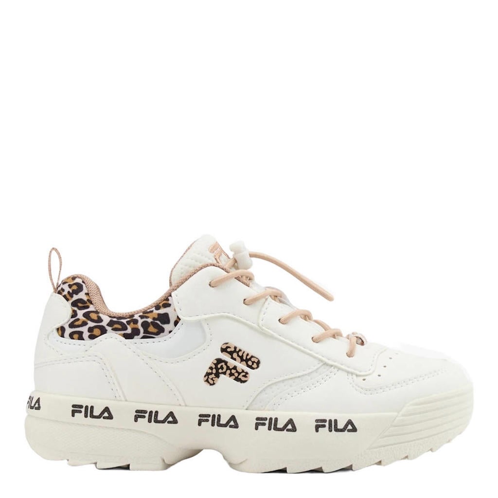 Witte meisjes Fila chunky sneakers van imitatieleer en textiel met veters en dierenprint