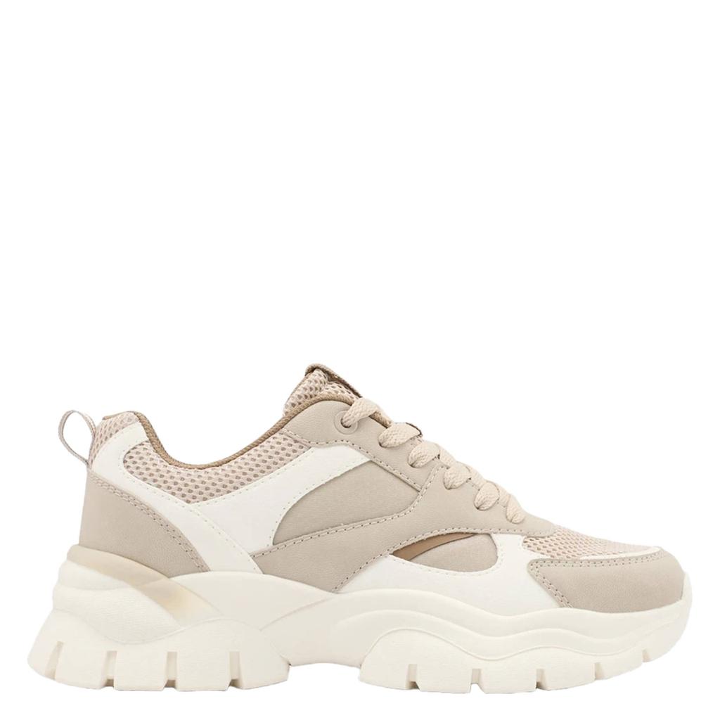 Beige dames Graceland chunky sneakers van imitatieleer en textiel met veters