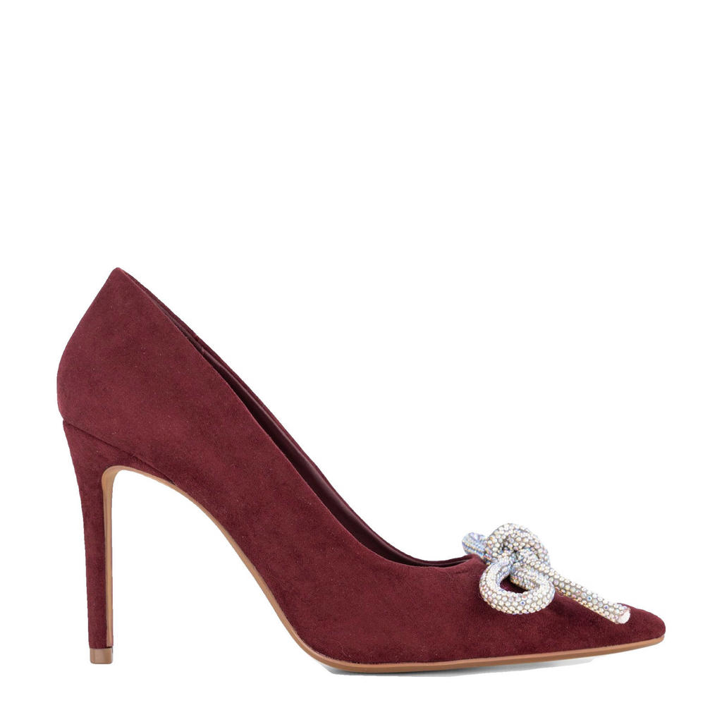 Bordeaux dames Graceland pumps met een strikje van strass