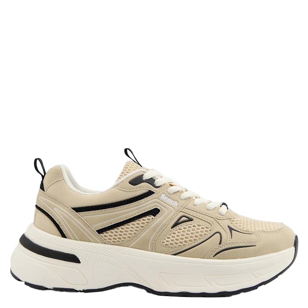 Beige dames Bench chunky sneakers van imitatieleer en textiel met veters