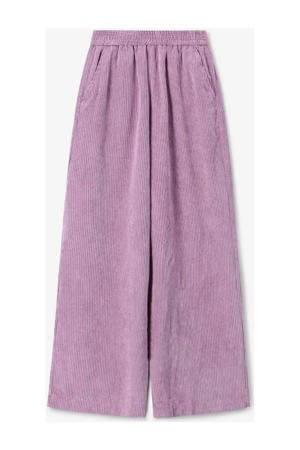 corduroy wide leg high waist broek lavendel