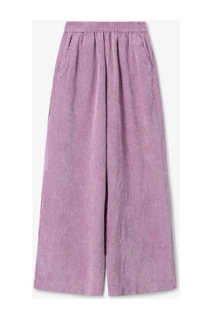 corduroy wide leg high waist broek lavendel