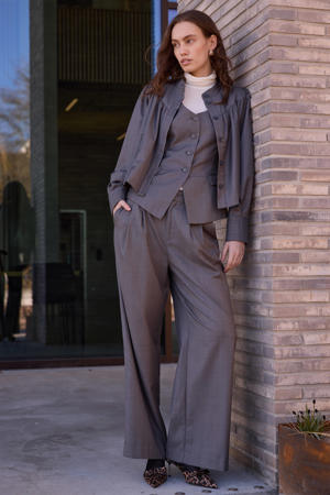 wide leg regular waist broek grijs