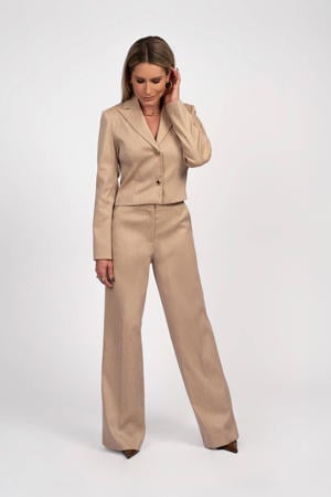 straight high waist pantalon zand met glitter