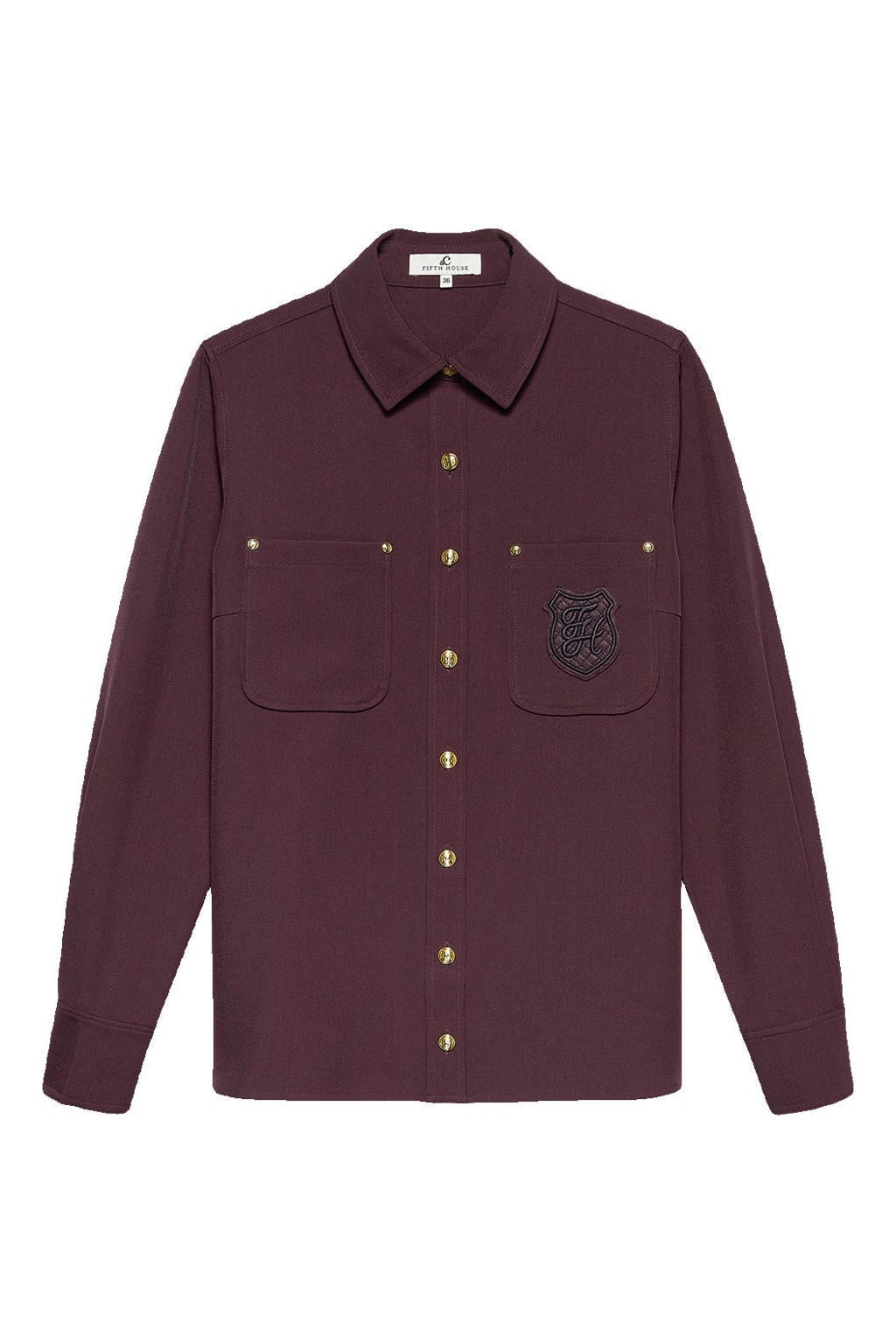 Donkerrode dames Fifth House blouse van polyester met effen, lange mouwen, klassieke kraag en knoopsluiting