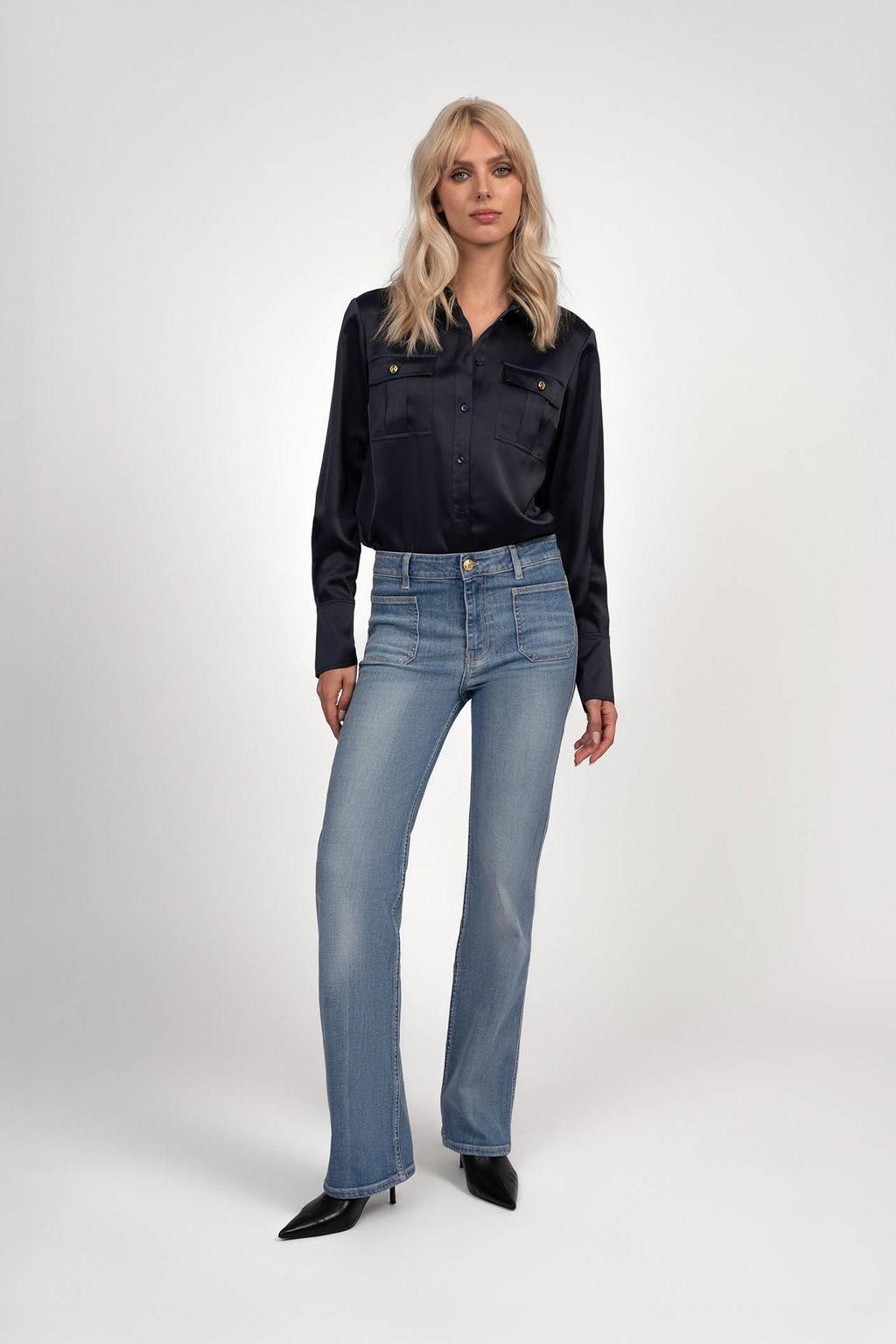 Medium blue denim dames Fifth House flared jeans van denim met regular waist, rits- en knoopsluiting en effen