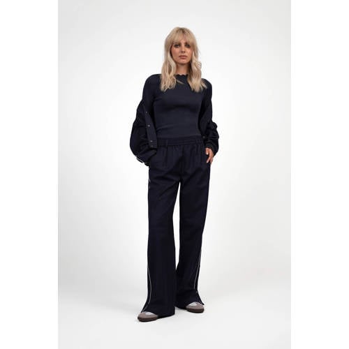 Fifth House straight regular waist casual broek met krijtstreep donkerblauw afbeelding