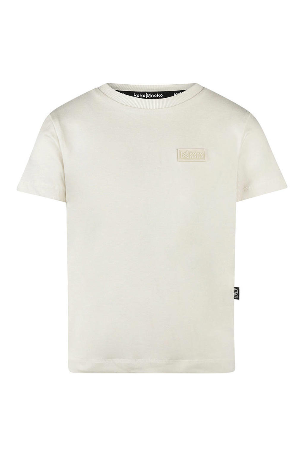 Ecru jongens Koko Noko T-shirt van katoen met effen, korte mouwen en ronde hals