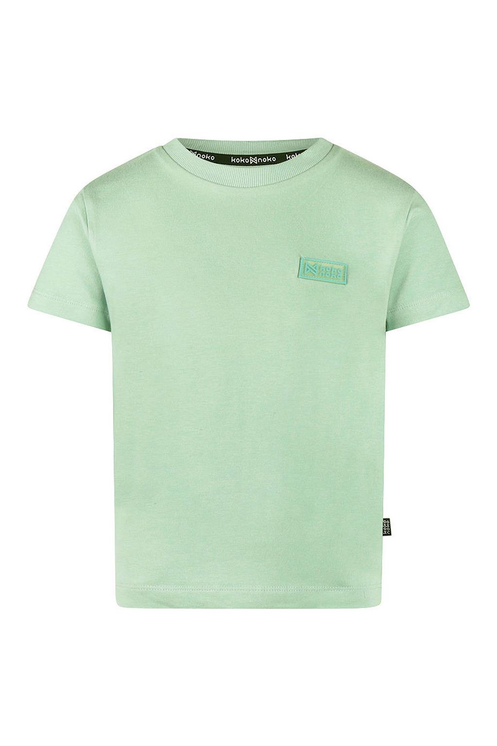 Groene jongens Koko Noko T-shirt van katoen met effen, korte mouwen en ronde hals