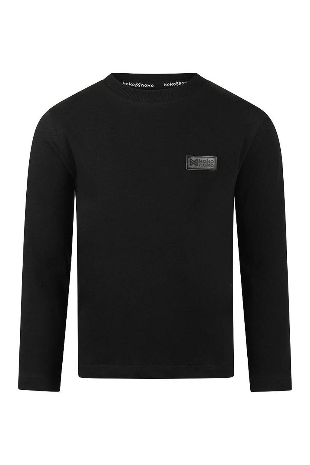 Zwarte jongens Koko Noko longsleeve van katoen met effen, lange mouwen en ronde hals