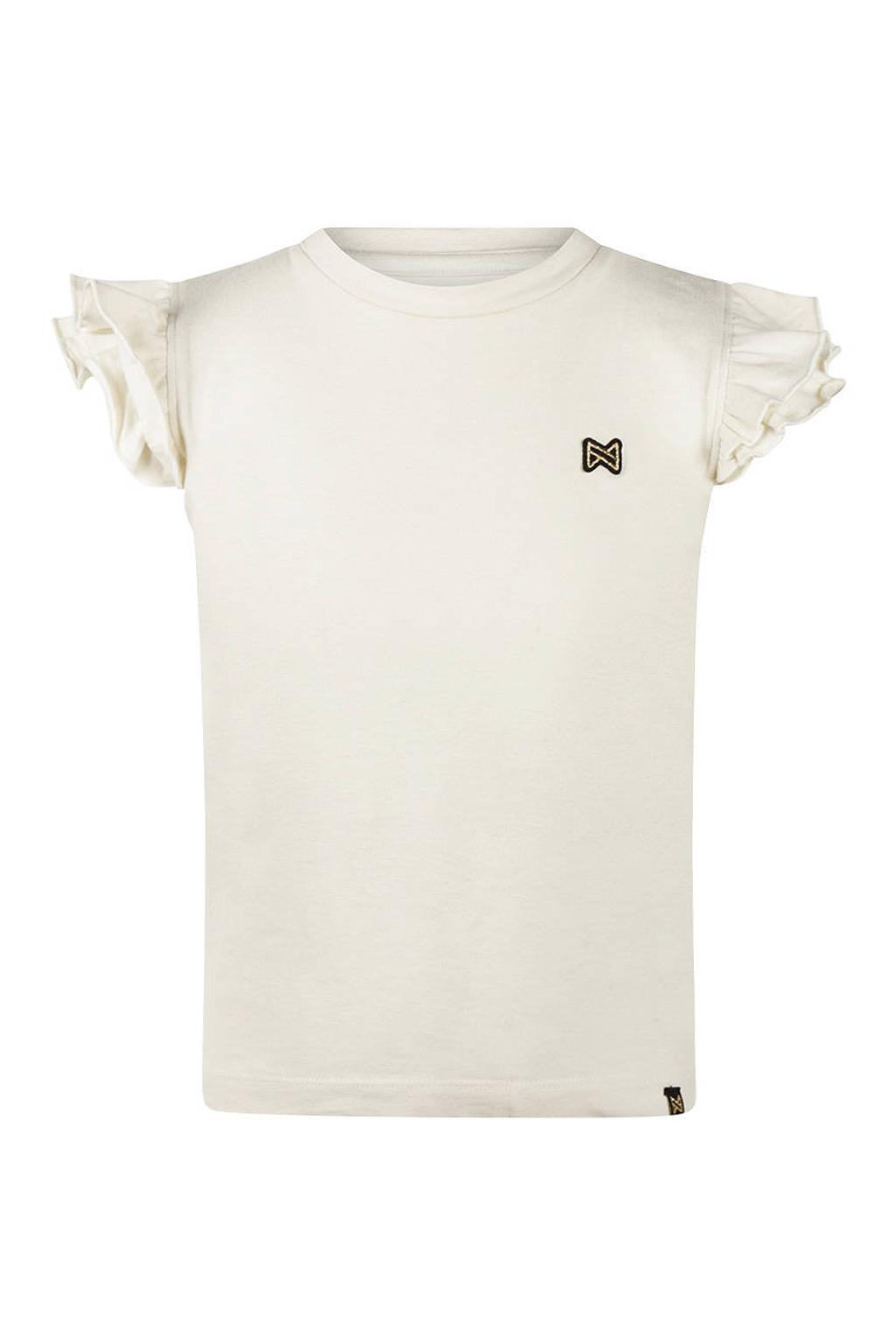 Ecru meisjes Koko Noko T-shirt van katoen met effen, korte mouwen, ronde hals en ruches