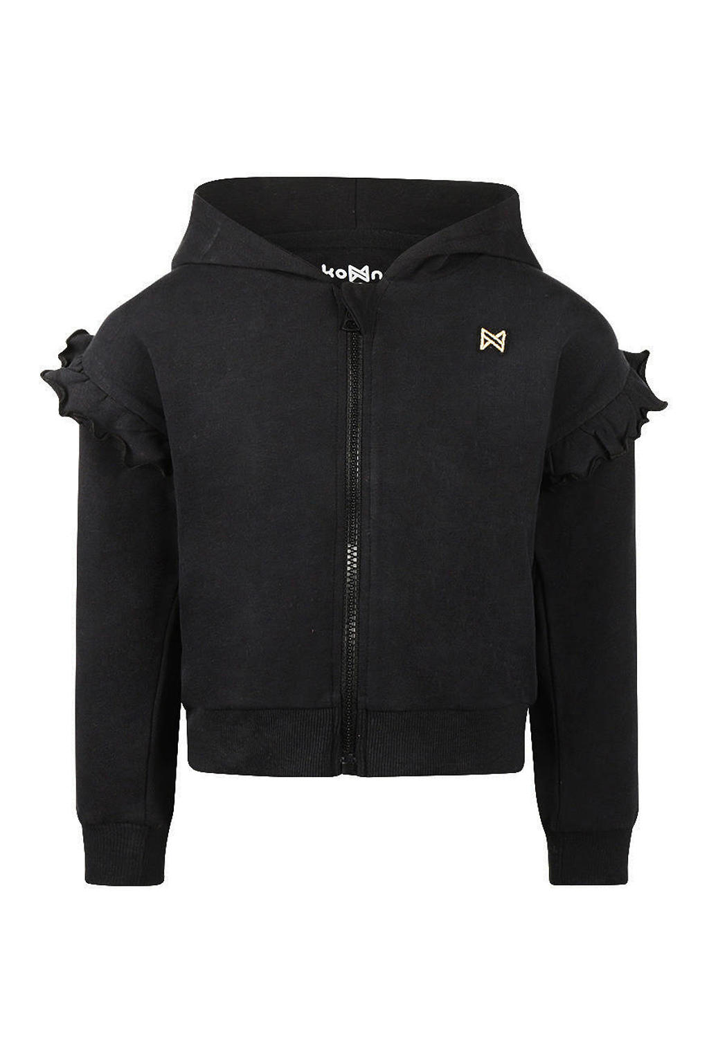 Zwarte meisjes Koko Noko sweatvest van katoen met effen, lange mouwen, capuchon, ritssluiting en franjes