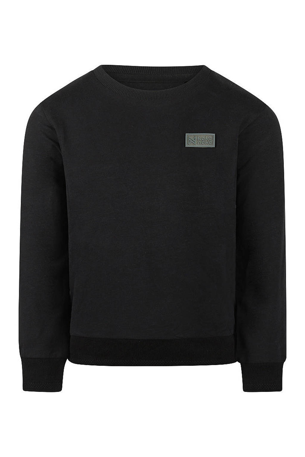 Zwarte jongens Koko Noko sweater van katoen met effen, lange mouwen, ronde hals en geribde boorden