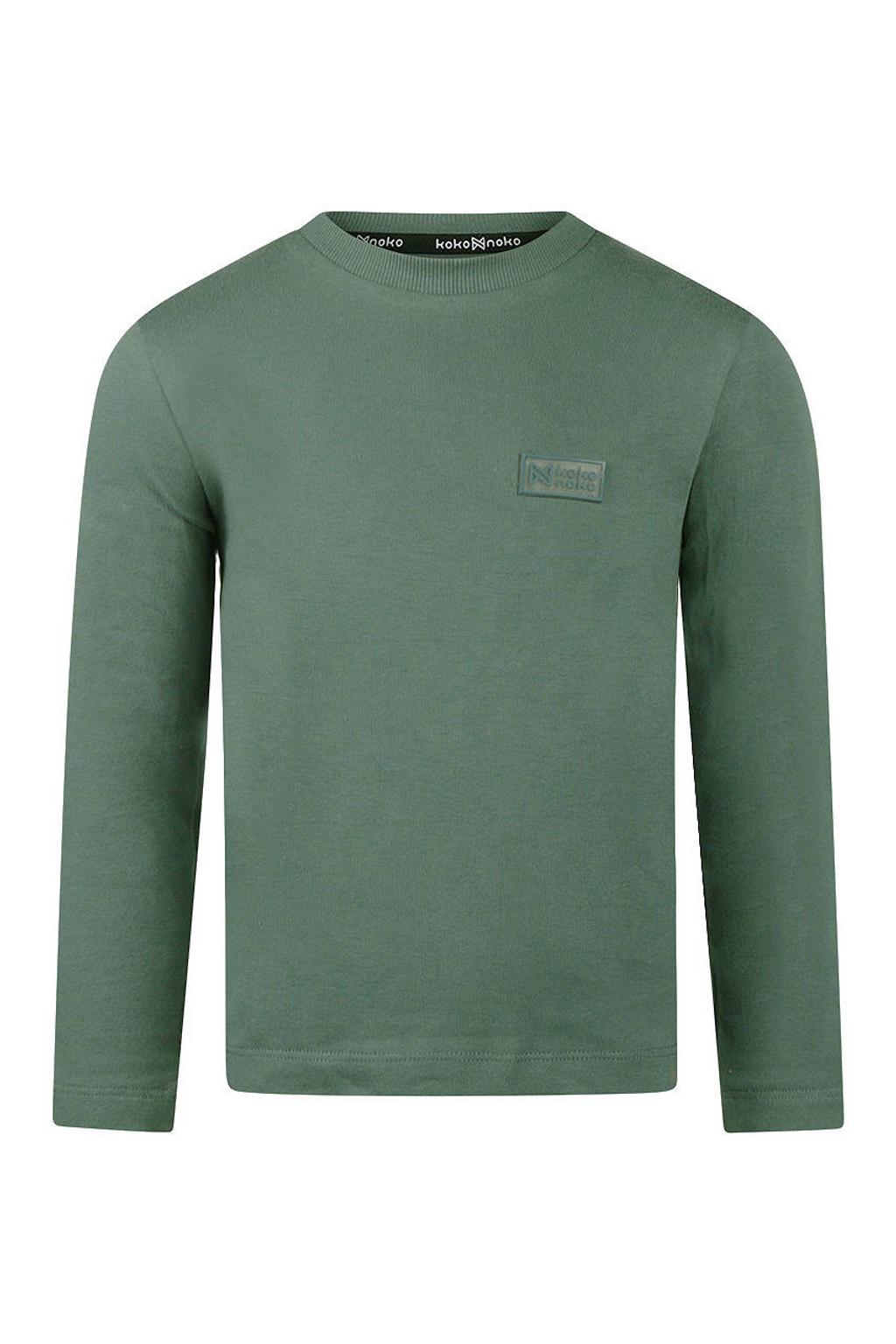 Donkergroene jongens Koko Noko longsleeve van katoen met effen, lange mouwen en ronde hals