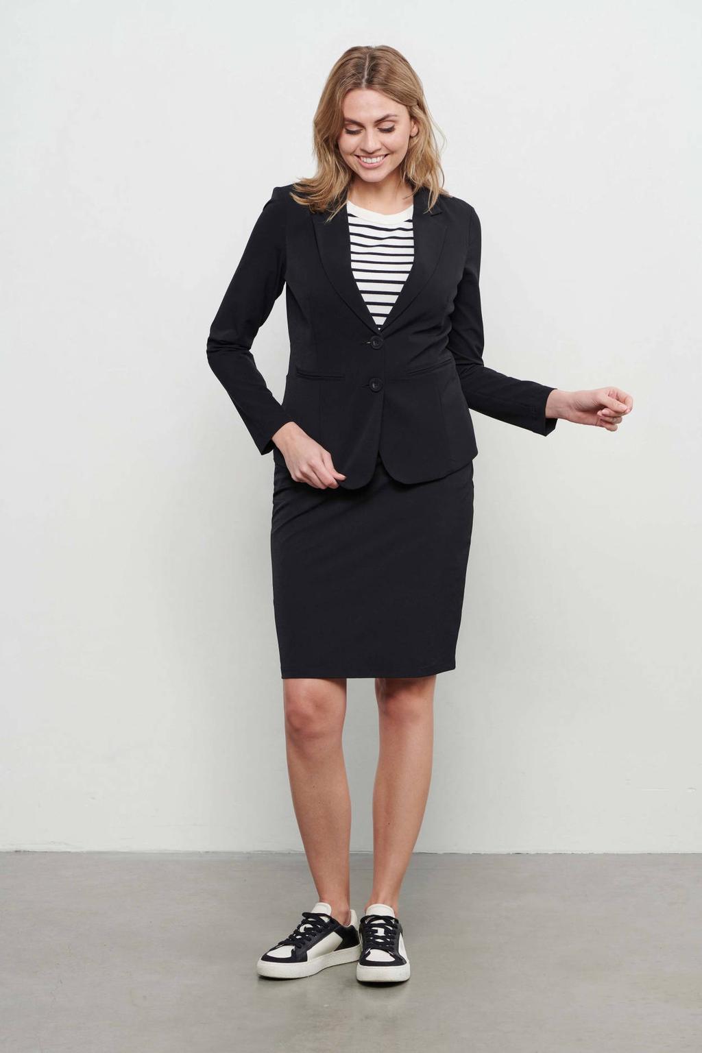 Zwarte dames &Co Woman jersey kokerrok voorzien van elastische tailleband