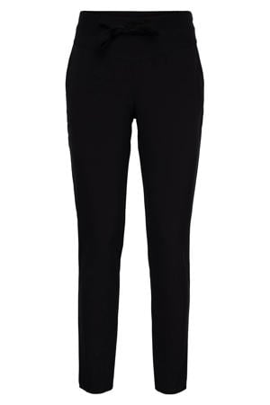 travelstof slim high waist casual broek marineblauw