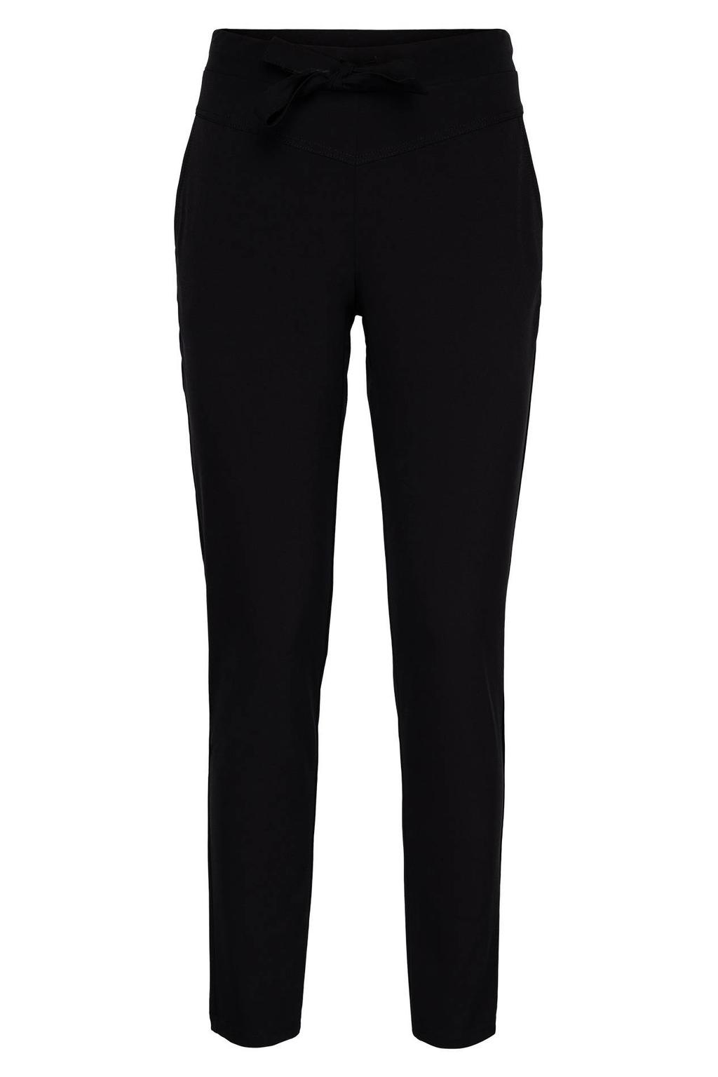 Marineblauw dames &Co Woman travelstof slim high waist casual broek blauw met elastische tailleband met koord en effen