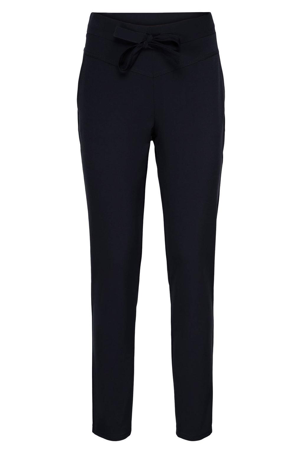 Zwarte dames &Co Woman travelstof slim high waist casual broek met elastische tailleband met koord en effen