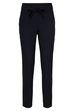 travelstof slim high waist casual broek zwart