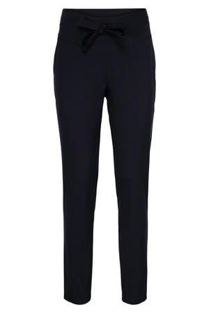 travelstof slim high waist casual broek zwart