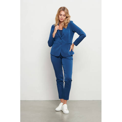 &Co Woman travelstof slim high waist casual broek donkerblauw afbeelding