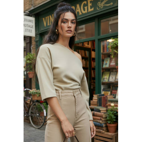HYPEDROP one shoulder top lichtgrijs afbeelding