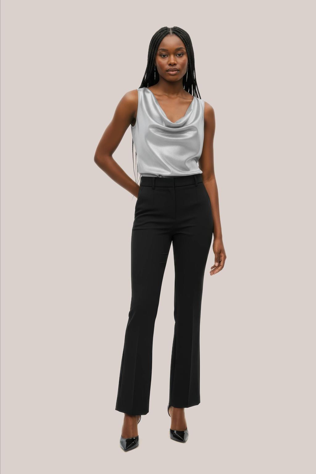 Zilverkleurige dames HYPEDROP mouwloze top van polyester met effen, watervalhals en glimmend detail