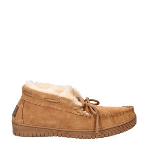 suède pantoffels cognac