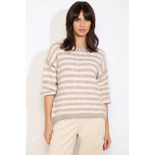 LOLALIZA gestreepte trui beige gebreid afbeelding