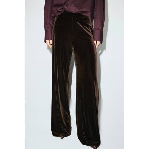 Mango fluwelen wide leg high waist broek bruin afbeelding